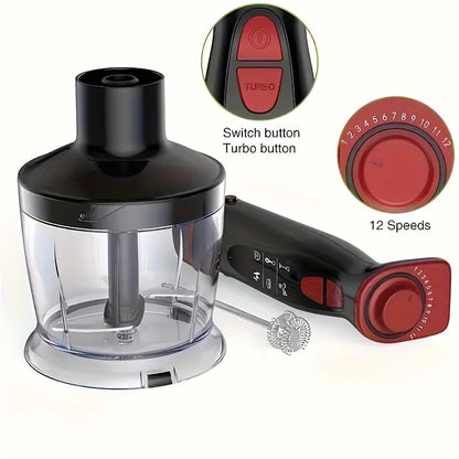Immersion Hand Blender, 5-In-1 1000W Powerful LED Backlight 12-Speed Multi-Function Handheld Stick Blender