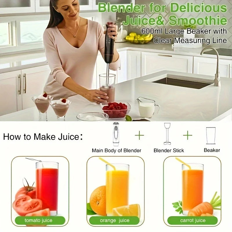 Immersion Hand Blender, 5-In-1 1000W Powerful LED Backlight 12-Speed Multi-Function Handheld Stick Blender